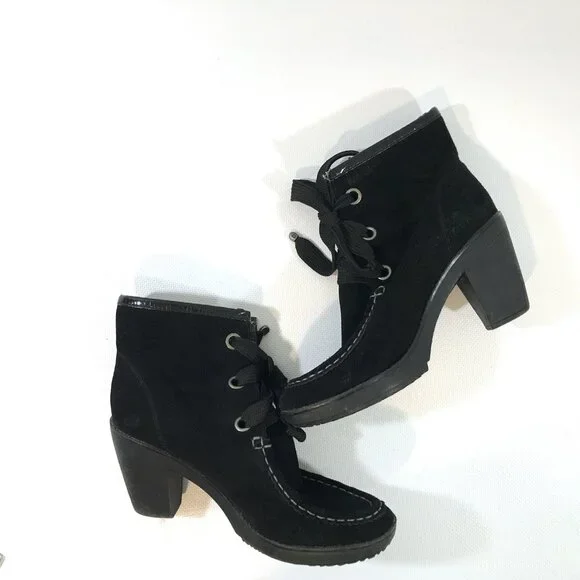 Black Lace Up Ankle Boots Women 8.5 Suede Chunky Heel, R2 by Report - Picture 5 of 9